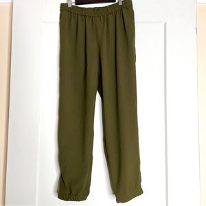 Express mid rise ankle jogger pants with pockets, size S, olive green